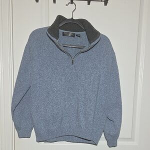 Oscar de la Renta Blue Quarter Zip-Up Sweater with Grey Collar Size Large